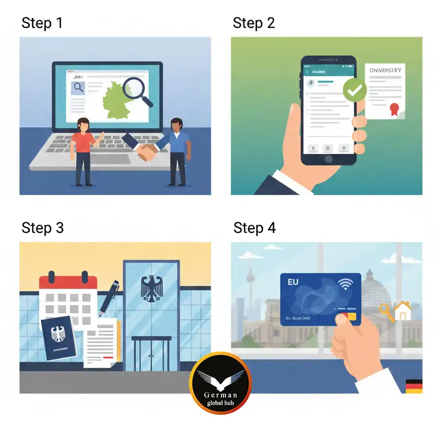 مراحل گام‌به‌گام اقدام برای بلوکارت آلمان، جرمن گلوبال هاب