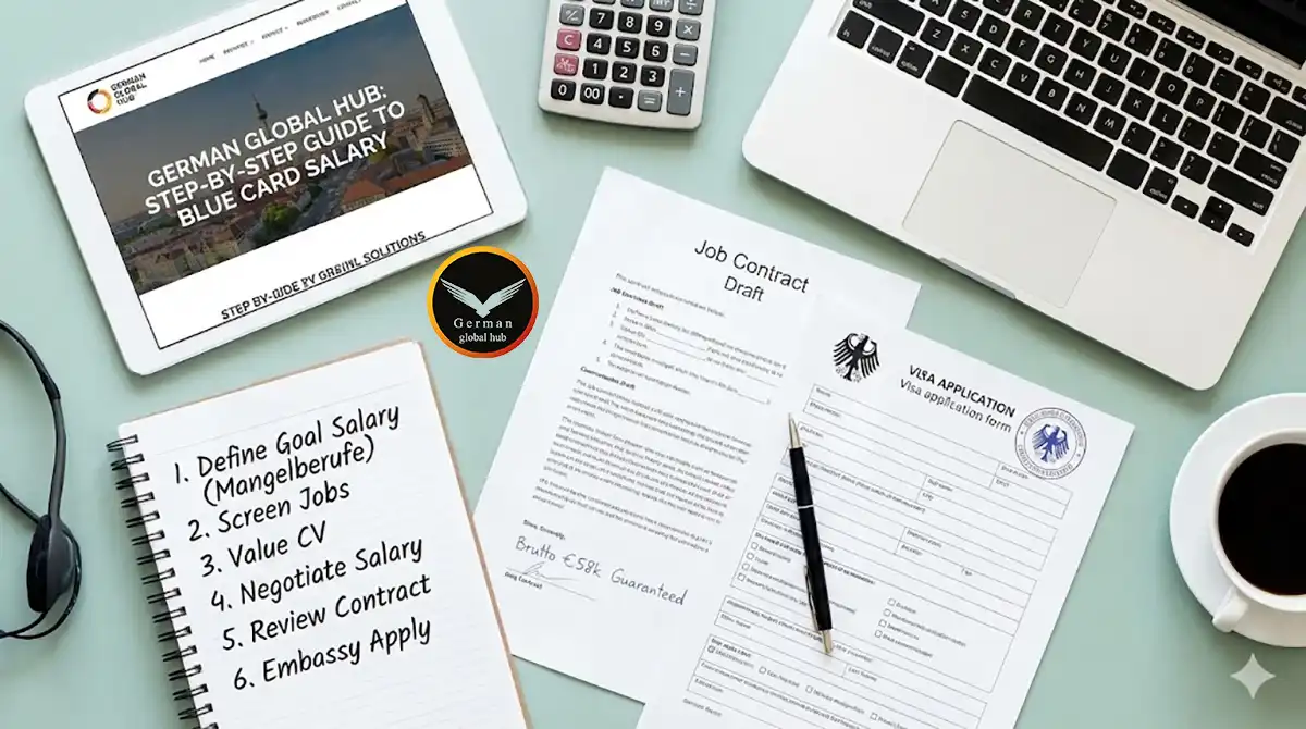 راهنمای گام‌به‌گام اقدام برای حداقل حقوق لازم برای بلوکارت آلمان، جرمن گلوبال هاب