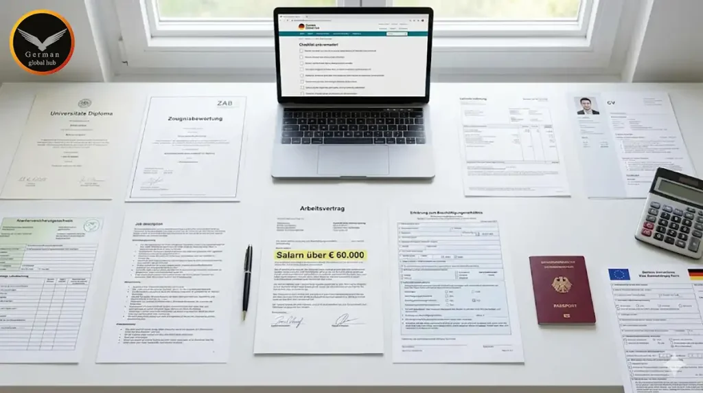 مدارک لازم برای حداقل حقوق لازم برای بلوکارت آلمان چیست: چکلیست کامل، جرمن گلوبال هاب